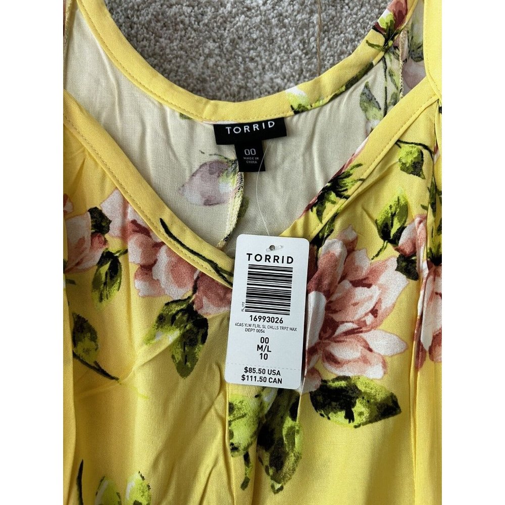 Torrid Yellow Floral Challis Trapeze Maxi Dress Size Med/Large (00) - Picture 4 of 8